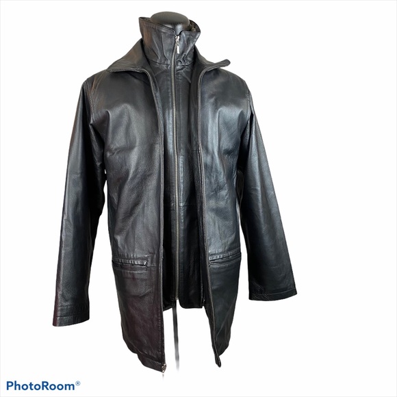 Cherokee Other - CHEROKEE Long Leather Jacket Black Zip Up Faux Fur